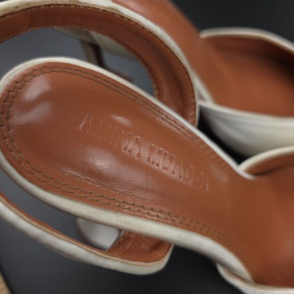 AMINA MUADDI Begum Sling 70 White Satin Swarovski Crystal Pointed Pumps 90s y2k - Picture 11 of 13